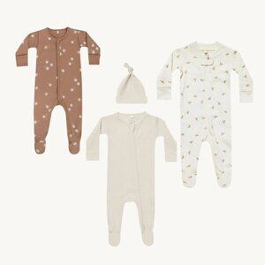 NWT - Quincy Mae neutral organic pajamas and knotted hat set